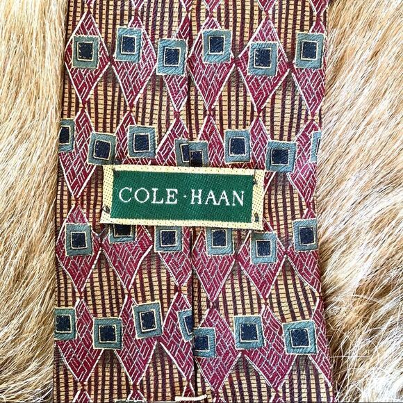 Cole Haan Graphic Silk Tie Vintage Burgundy Multi - Picture 3 of 4